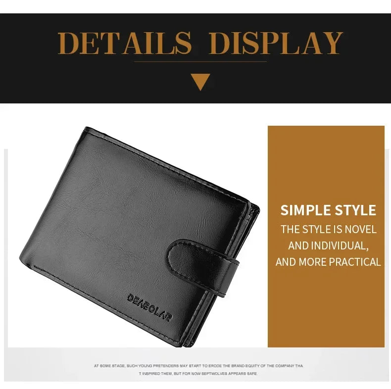 Retro Large Capacity 3 Fold Buckle Short Wallet PU leather Wallet Multiple Card Slots ID Credit Card Holder Men Coin Bag Purse