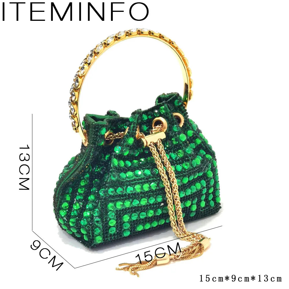 Venus Chan Talons Hauts pour Dame 2023 Designer De Luxe Couleur Verte Plein Diamant Bout Pointu Chaussures De Mariage Et Sac Ensemble pour la Fête