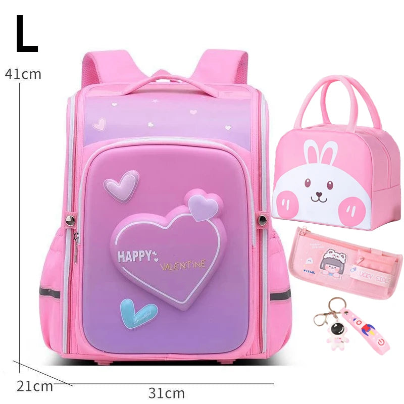 Boy School Backpack with Lunchbox School Child Elementary Student Bags Girls Waterproof Astronaut School Bags Bookbags