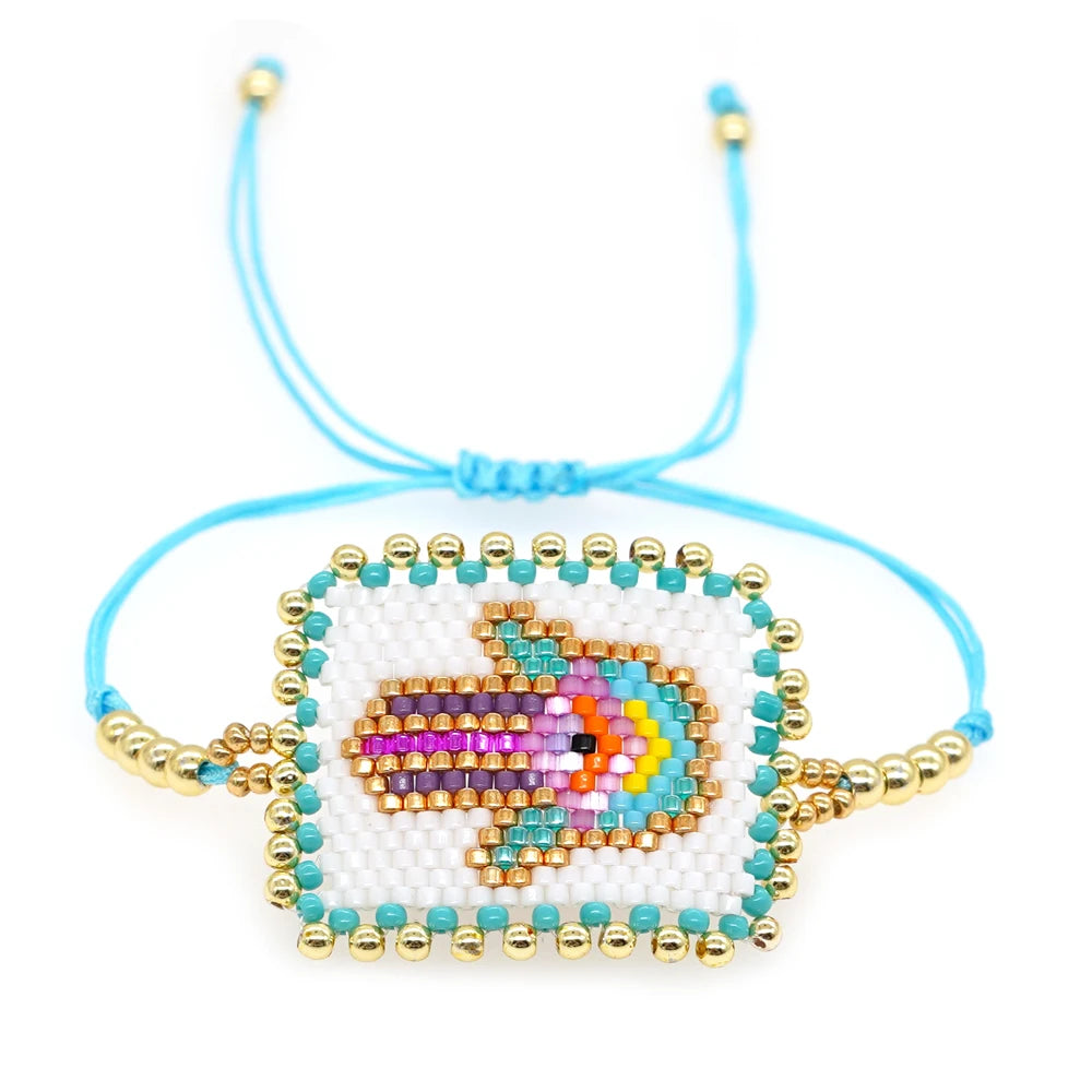 Miyuki Beaded Handmade Charm Bracelets Adjustable Rope Chain Bangle Bracelet for Women Teen Girl Evil Eye Heart Boho Jewelry
