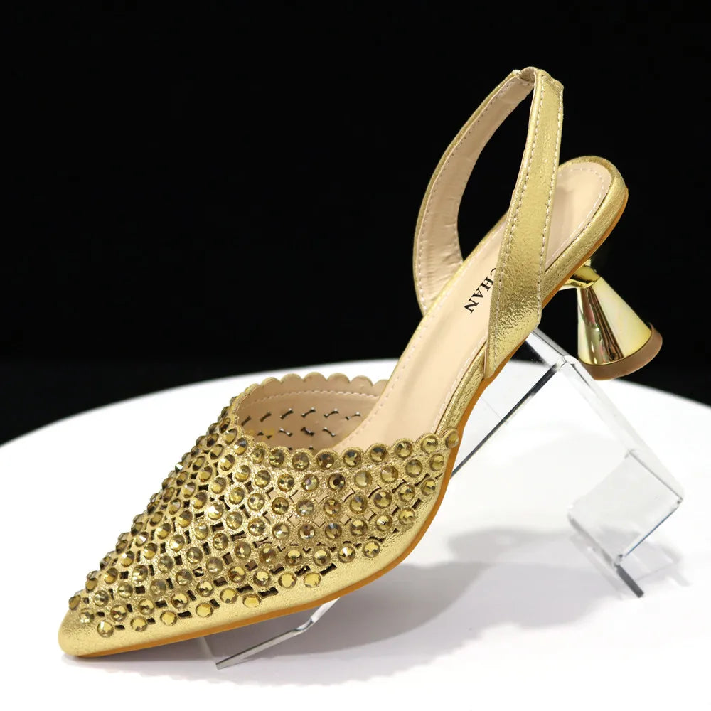 Venus Chan Talons Hauts pour Dame 2023 Designer De Luxe Couleur Verte Plein Diamant Bout Pointu Chaussures De Mariage Et Sac Ensemble pour la Fête