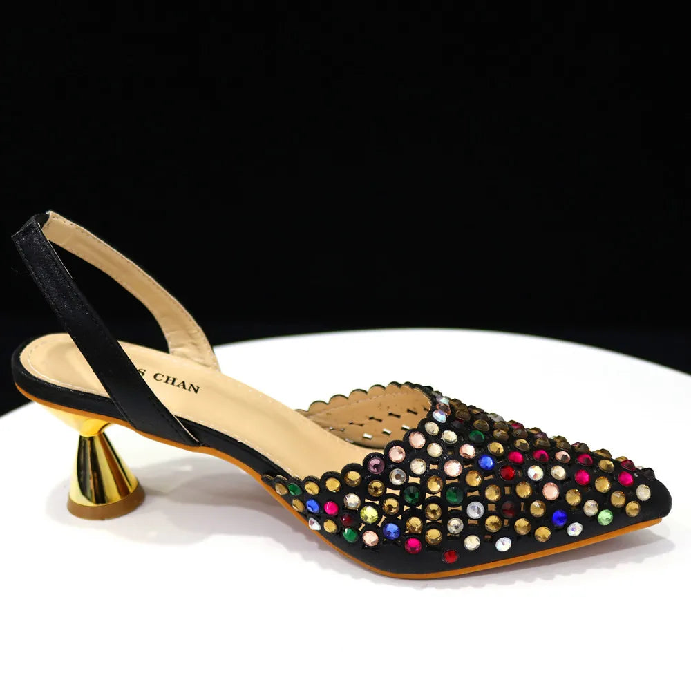 Venus Chan Talons Hauts pour Dame 2023 Designer De Luxe Couleur Verte Plein Diamant Bout Pointu Chaussures De Mariage Et Sac Ensemble pour la Fête