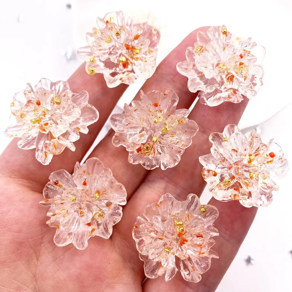 10pcs Resin Colorful Gold Foil Crystal Flower Flatback Flower Rhinestone DIY Wedding Gems Scrapbook Ornaments Applique Crafts