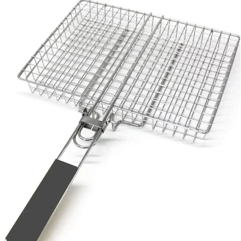 Portable Grill Basket Folding Stainless Steel BBQ Grill Basket with Handle for Fish Vegetables Shrimp Cooking Cookware Tools New