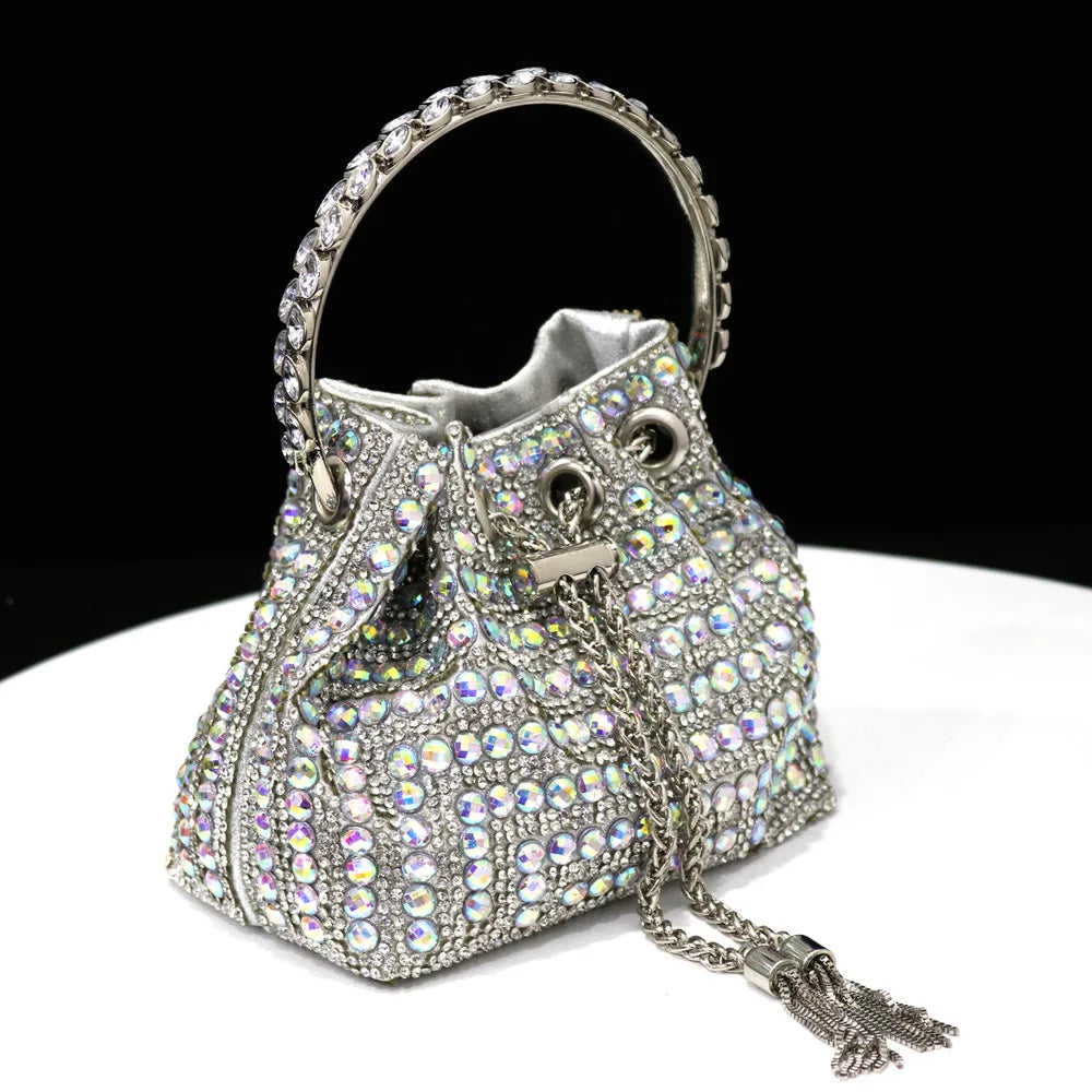Venus Chan Talons Hauts pour Dame 2023 Designer De Luxe Couleur Verte Plein Diamant Bout Pointu Chaussures De Mariage Et Sac Ensemble pour la Fête