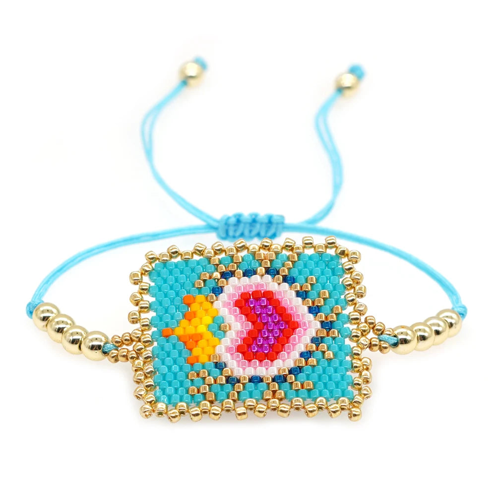 Miyuki Beaded Handmade Charm Bracelets Adjustable Rope Chain Bangle Bracelet for Women Teen Girl Evil Eye Heart Boho Jewelry