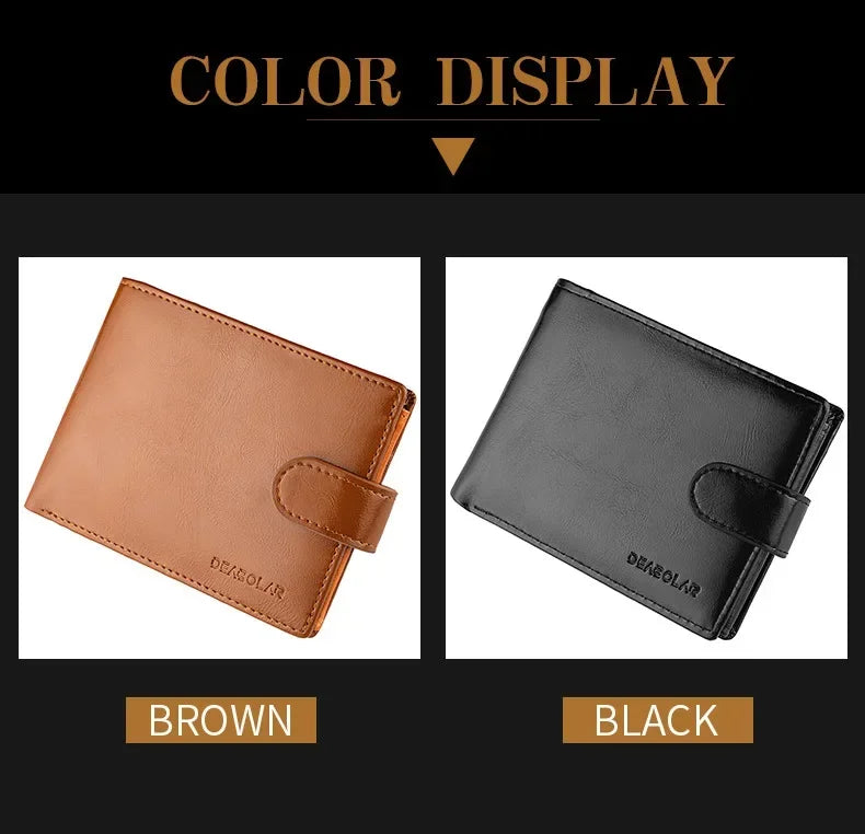 Retro Large Capacity 3 Fold Buckle Short Wallet PU leather Wallet Multiple Card Slots ID Credit Card Holder Men Coin Bag Purse
