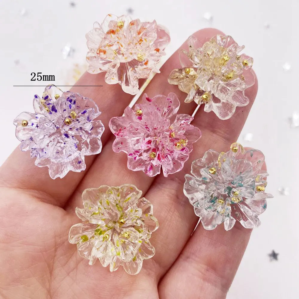 10pcs Resin Colorful Gold Foil Crystal Flower Flatback Flower Rhinestone DIY Wedding Gems Scrapbook Ornaments Applique Crafts