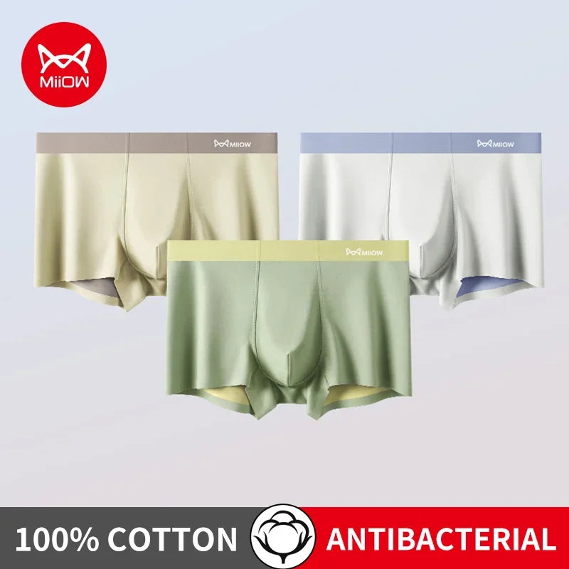 MiiOW 3Pcs Nylon Breathable Summer Men's Panties Seamless Men Underwear Antibacterial Cotton Crotch Man Boxers Mens Underpants