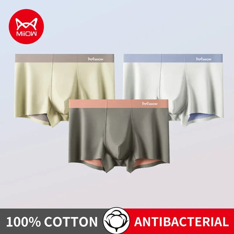 MiiOW 3Pcs Nylon Breathable Summer Men's Panties Seamless Men Underwear Antibacterial Cotton Crotch Man Boxers Mens Underpants