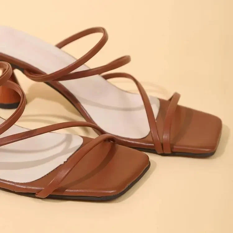 Sexy High Heels Slippers for Women New Summer Pumps Ladies Thin Band Square Toe Sandals Mules Party Shoe Sandalias De Mujer