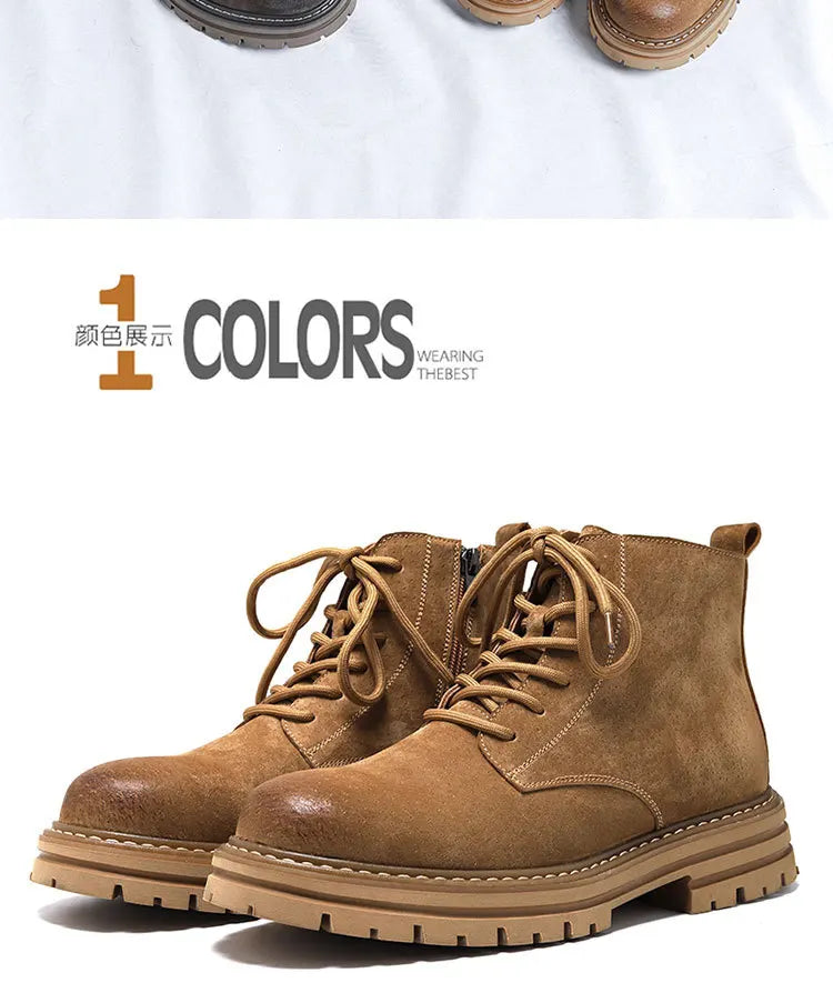 Bottines en daim de vache pour hommes, nouvelles bottes d'extérieur de style britannique, grandes bottes jaunes, chaussures de travail, bottes de mode pour hommes M1075