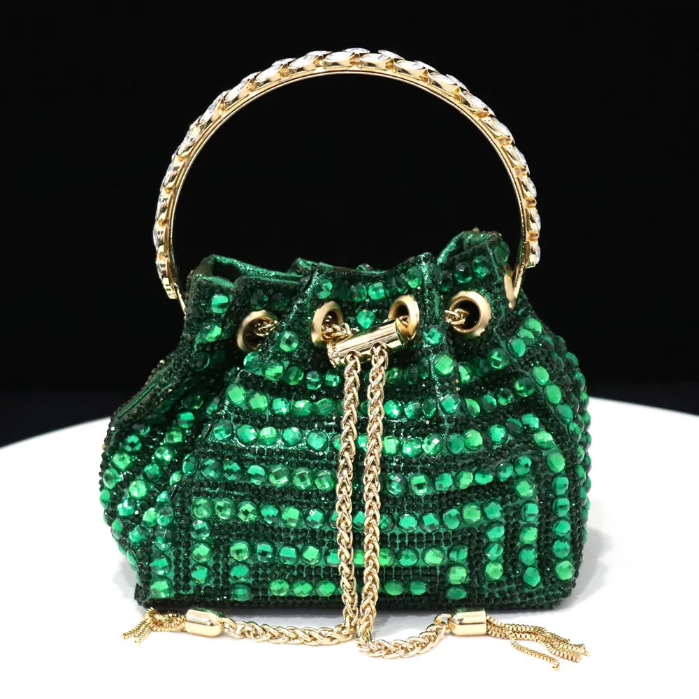 Venus Chan Talons Hauts pour Dame 2023 Designer De Luxe Couleur Verte Plein Diamant Bout Pointu Chaussures De Mariage Et Sac Ensemble pour la Fête