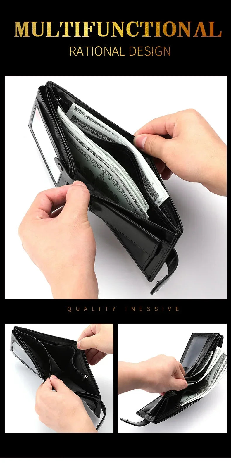 Retro Large Capacity 3 Fold Buckle Short Wallet PU leather Wallet Multiple Card Slots ID Credit Card Holder Men Coin Bag Purse