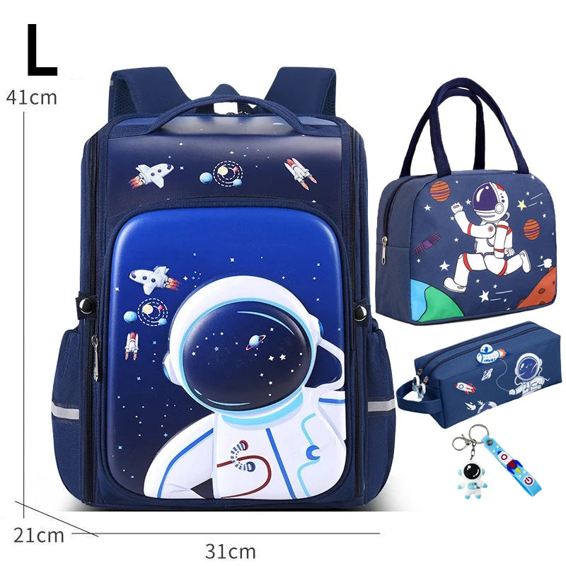 Boy School Backpack with Lunchbox School Child Elementary Student Bags Girls Waterproof Astronaut School Bags Bookbags