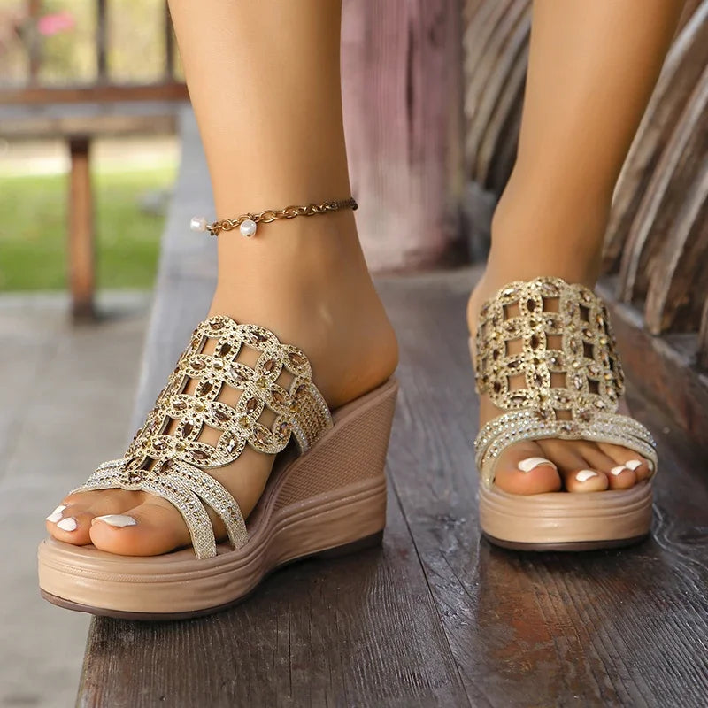 Sandales à talons hauts compensés pour femmes, chaussures d'été à bout ouvert, peu profondes, décontractées, de marque, de styliste, à la mode, pour tous les jours