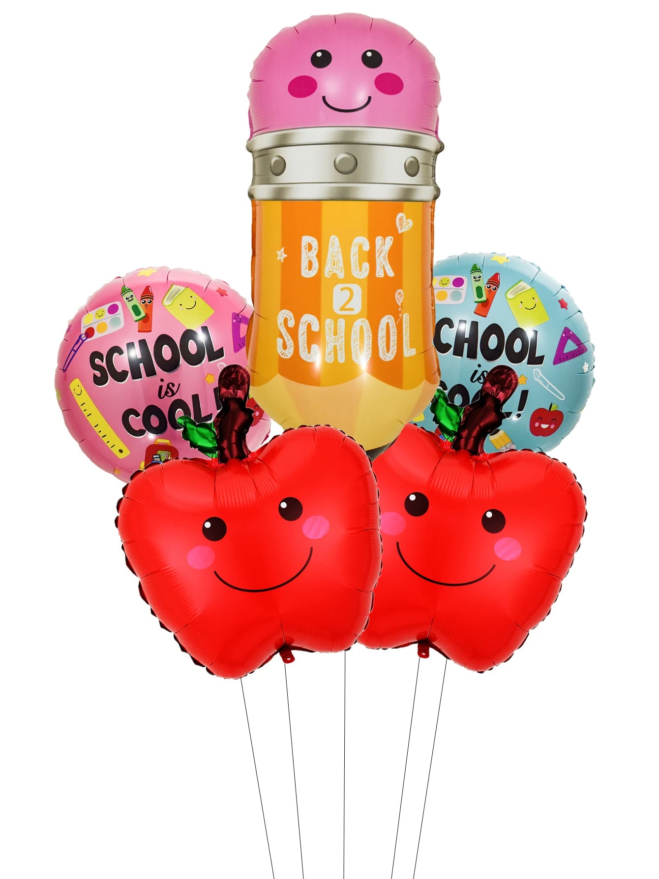 5pcs Back To School Foil Balloons Set Stationery Helium Balloon Pencil Balls Back To School Decortions Campus Classroom Decorate