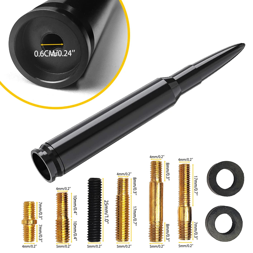Bullet Antenna Roof Radio Whip Aerial Antenna Pole AM/FM Radio Car Pole Antenna Short Adapter Radio Foot Stations Aluminum
