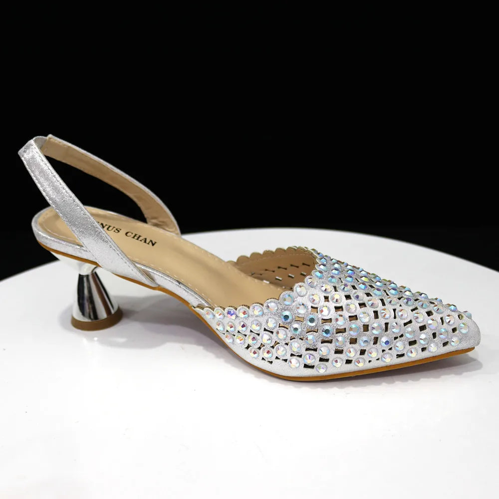 Venus Chan Talons Hauts pour Dame 2023 Designer De Luxe Couleur Verte Plein Diamant Bout Pointu Chaussures De Mariage Et Sac Ensemble pour la Fête
