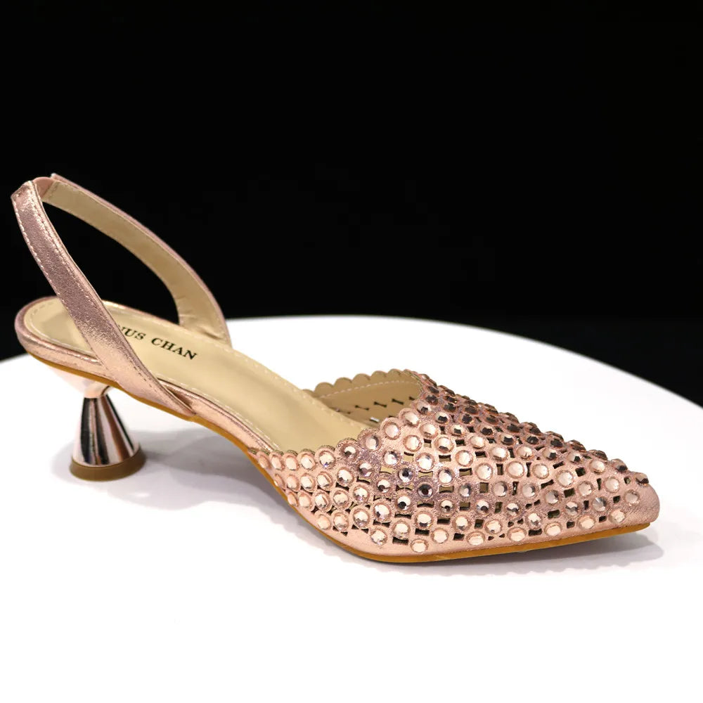 Venus Chan Talons Hauts pour Dame 2023 Designer De Luxe Couleur Verte Plein Diamant Bout Pointu Chaussures De Mariage Et Sac Ensemble pour la Fête