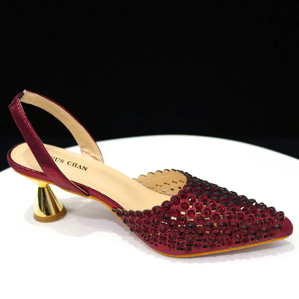 Venus Chan Talons Hauts pour Dame 2023 Designer De Luxe Couleur Verte Plein Diamant Bout Pointu Chaussures De Mariage Et Sac Ensemble pour la Fête
