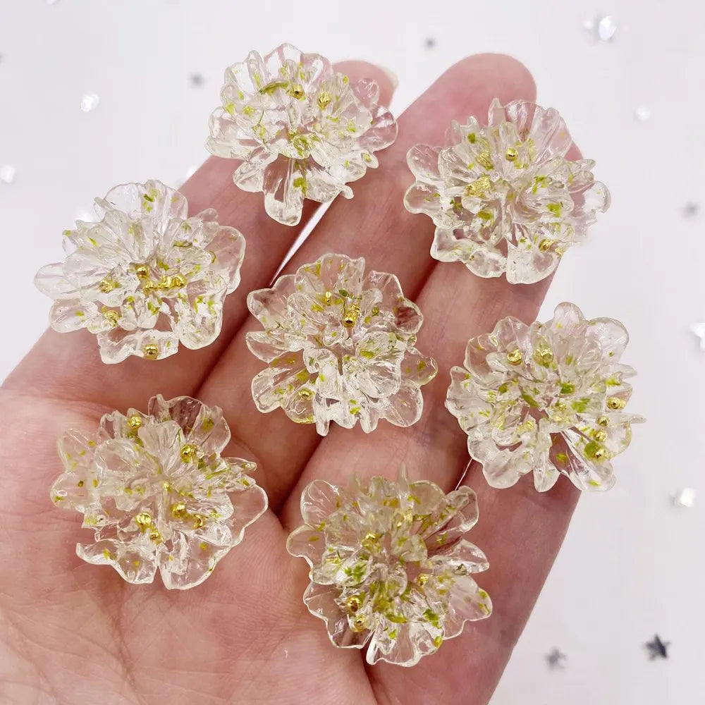 10pcs Resin Colorful Gold Foil Crystal Flower Flatback Flower Rhinestone DIY Wedding Gems Scrapbook Ornaments Applique Crafts