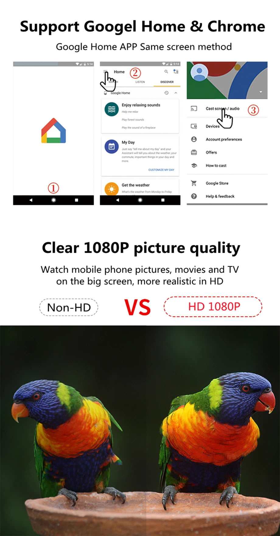 Clé TV 1080P M2 Plus compatible HDMI, récepteur d'affichage WIFI, partage d'écran Anycast DLNA pour IOS Android Miracast Airplay