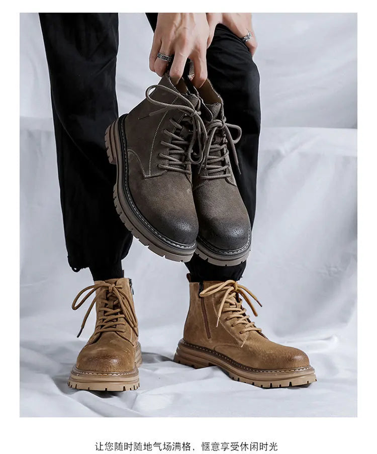 Bottines en daim de vache pour hommes, nouvelles bottes d'extérieur de style britannique, grandes bottes jaunes, chaussures de travail, bottes de mode pour hommes M1075