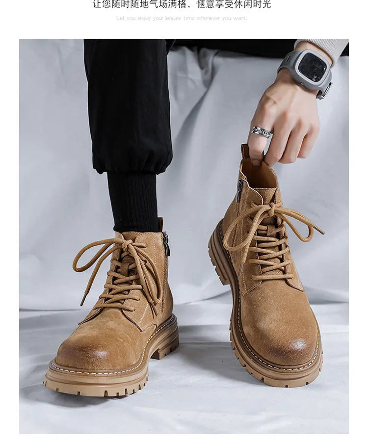 Bottines en daim de vache pour hommes, nouvelles bottes d'extérieur de style britannique, grandes bottes jaunes, chaussures de travail, bottes de mode pour hommes M1075