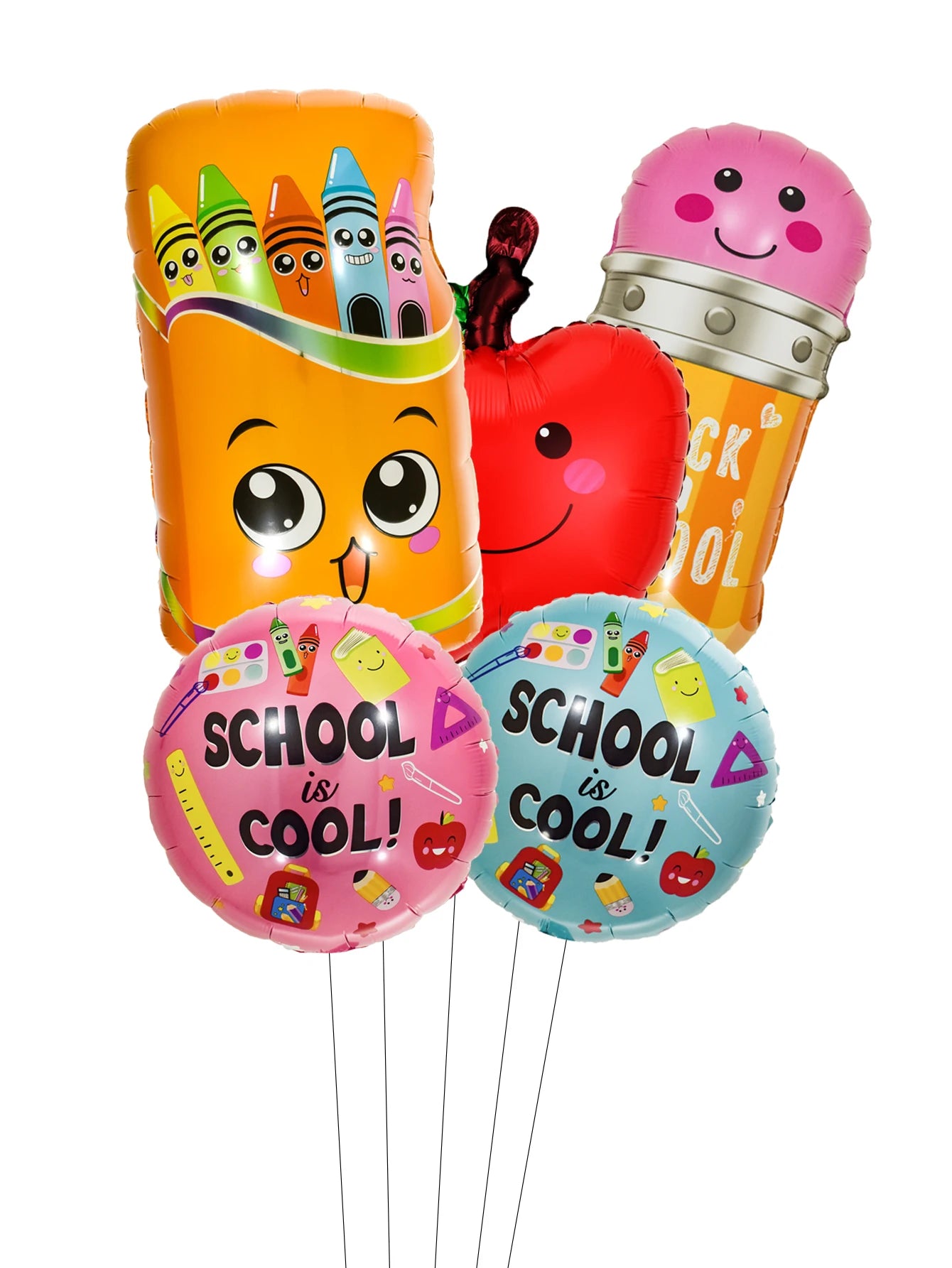 5pcs Back To School Foil Balloons Set Stationery Helium Balloon Pencil Balls Back To School Decortions Campus Classroom Decorate