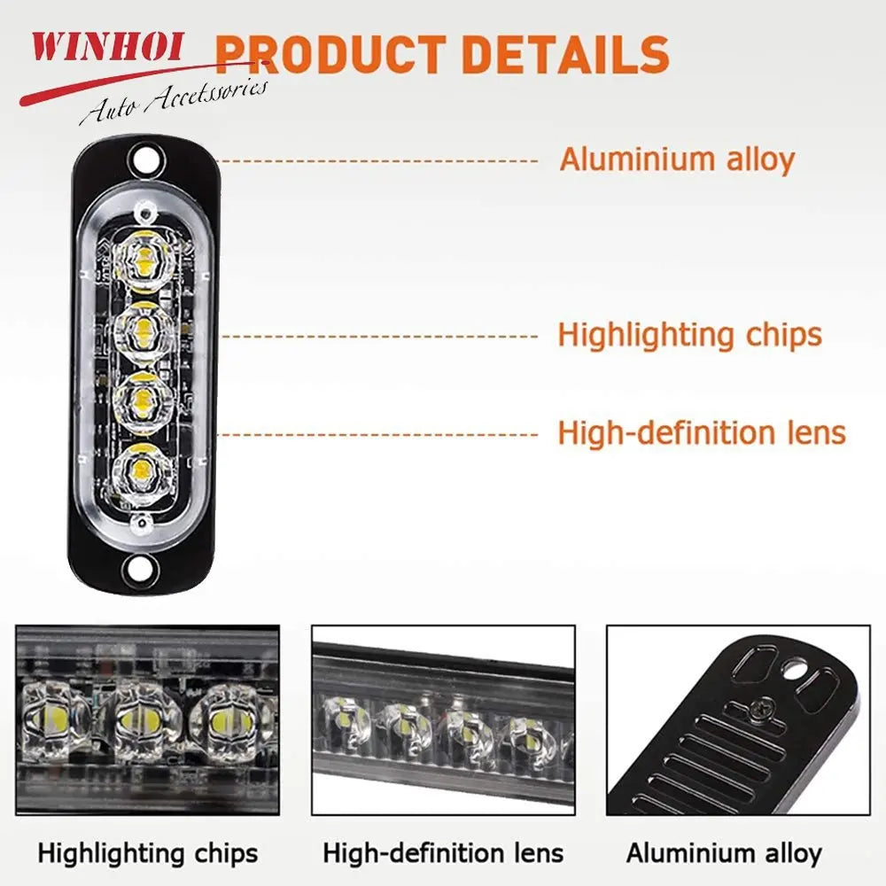 4 LED Police Strobe Light Automotivo Grille Warning Light 12-24V Red Blue Amber Flashing Lamp Trucks ATV Car Emergency Beacon
