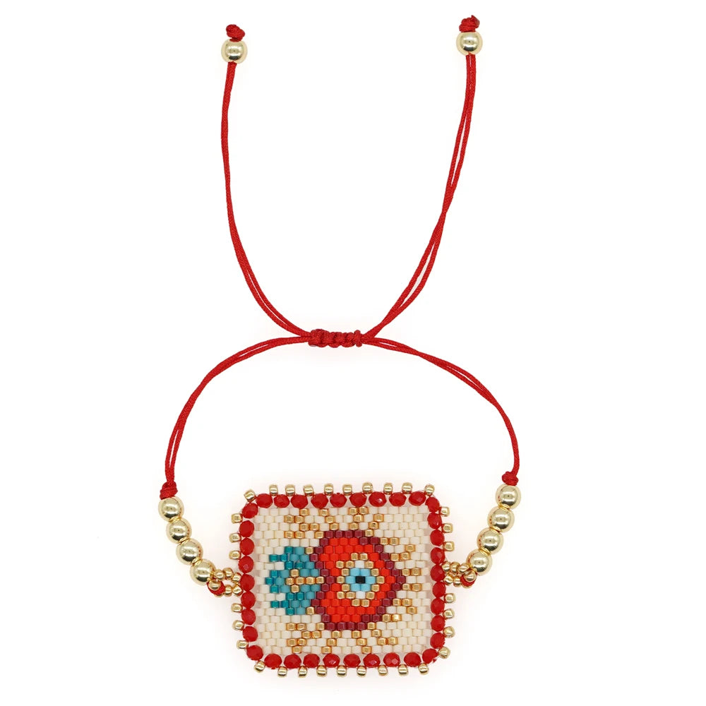 Miyuki Beaded Handmade Charm Bracelets Adjustable Rope Chain Bangle Bracelet for Women Teen Girl Evil Eye Heart Boho Jewelry