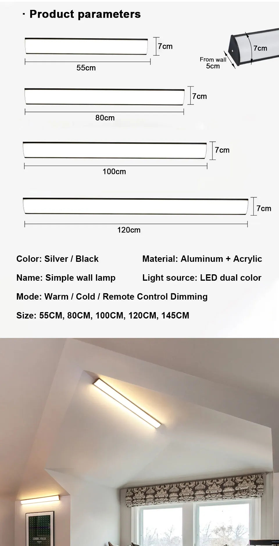 2/1 PCS Led Waterproof Wall Lamp IP65 Outdoor Long Strip Light APP/Remote Control Garden Decoration External Wall Lamps 85V-265V