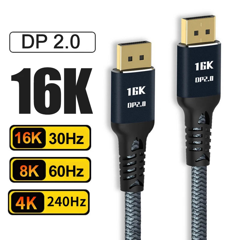 Câble DisplayPort 2.0 16K 8K DP 2.0 DP Câble vidéo/moniteur DP vers DP 16K@30Hz 8K@120Hz 4K@240Hz pour boîtiers HDTV Moniteurs de jeu Vert