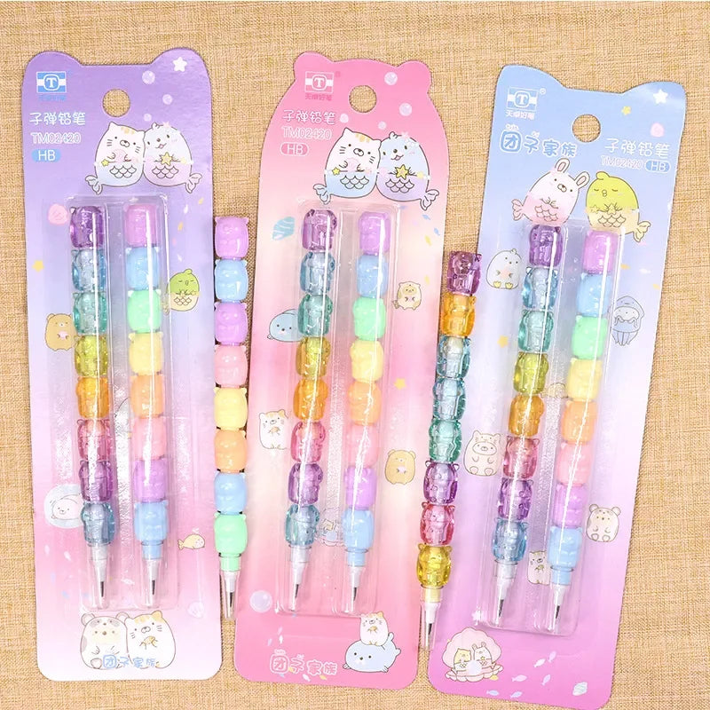 2pcs/pack Cartoon Animals Mechanical Pencils Kawaii HB Lead Non Sharpening Pencil for Writing Korean Stationery Kids Gift Office