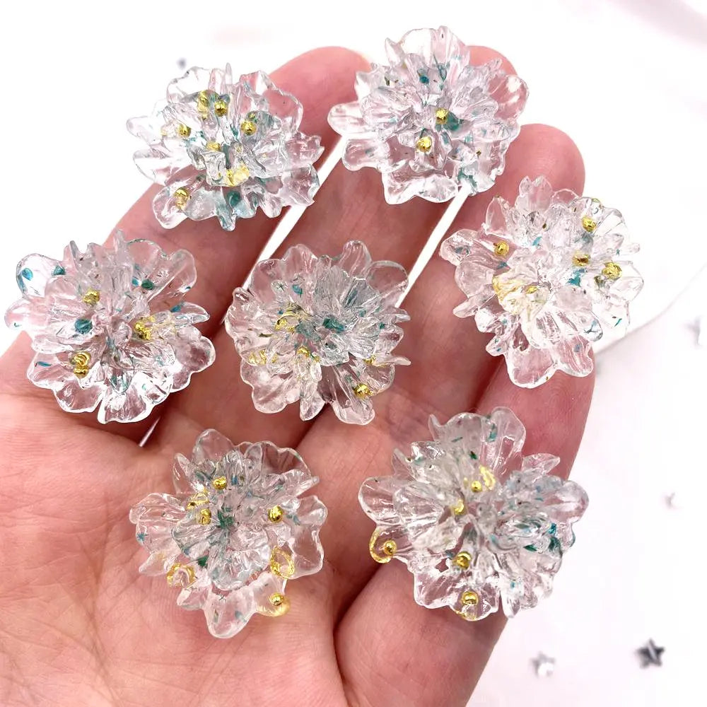 10pcs Resin Colorful Gold Foil Crystal Flower Flatback Flower Rhinestone DIY Wedding Gems Scrapbook Ornaments Applique Crafts