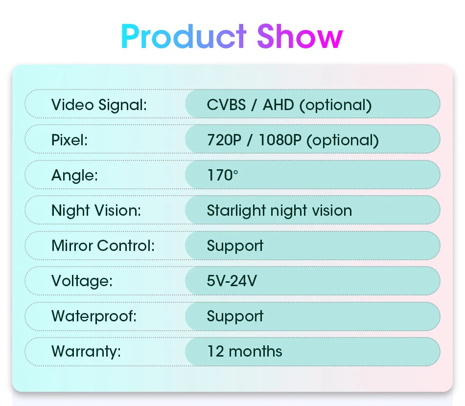 AHD 1920x1080P CVBS Vehicle 170° Car Rear View Camera Night Vision Fisheye Golden Lens HD Universal Reverse 12V IP68 Waterproof