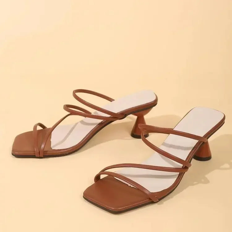 Sexy High Heels Slippers for Women New Summer Pumps Ladies Thin Band Square Toe Sandals Mules Party Shoe Sandalias De Mujer