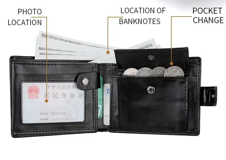 Retro Large Capacity 3 Fold Buckle Short Wallet PU leather Wallet Multiple Card Slots ID Credit Card Holder Men Coin Bag Purse
