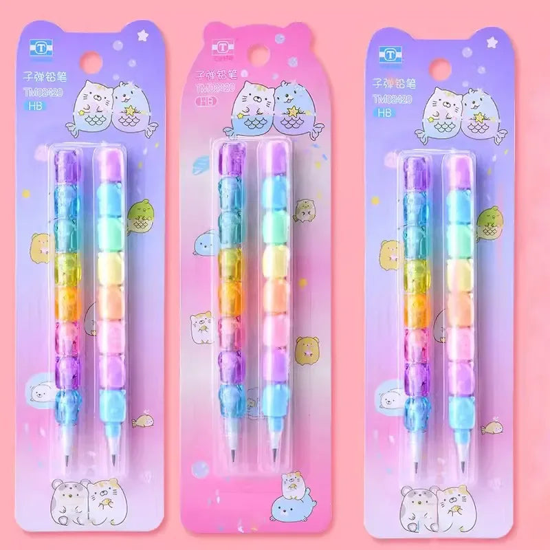 Lot de 2 crayons mécaniques à mine HB Kawaii, non affûtables, motif animaux de dessin animé, pour écrire, papeterie coréenne, cadeau pour enfants, bureau