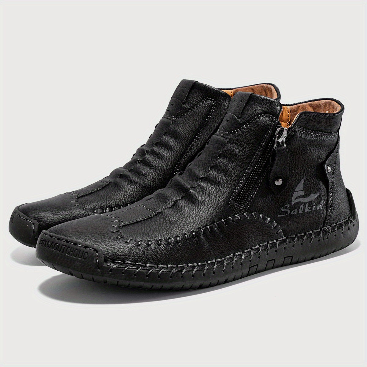 Comfortable Wear-resistant FLYLAND Men's Ankle Boots Vintage Style Non-slip Stitch Boots for Hiking Trekking Climbing Outdoor Shoes
