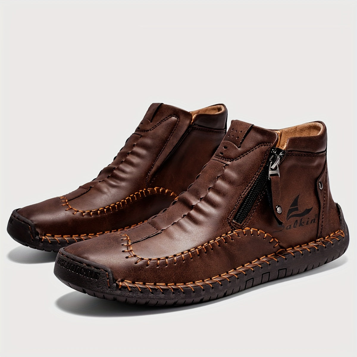 Comfortable Wear-resistant FLYLAND Men's Ankle Boots Vintage Style Non-slip Stitch Boots for Hiking Trekking Climbing Outdoor Shoes