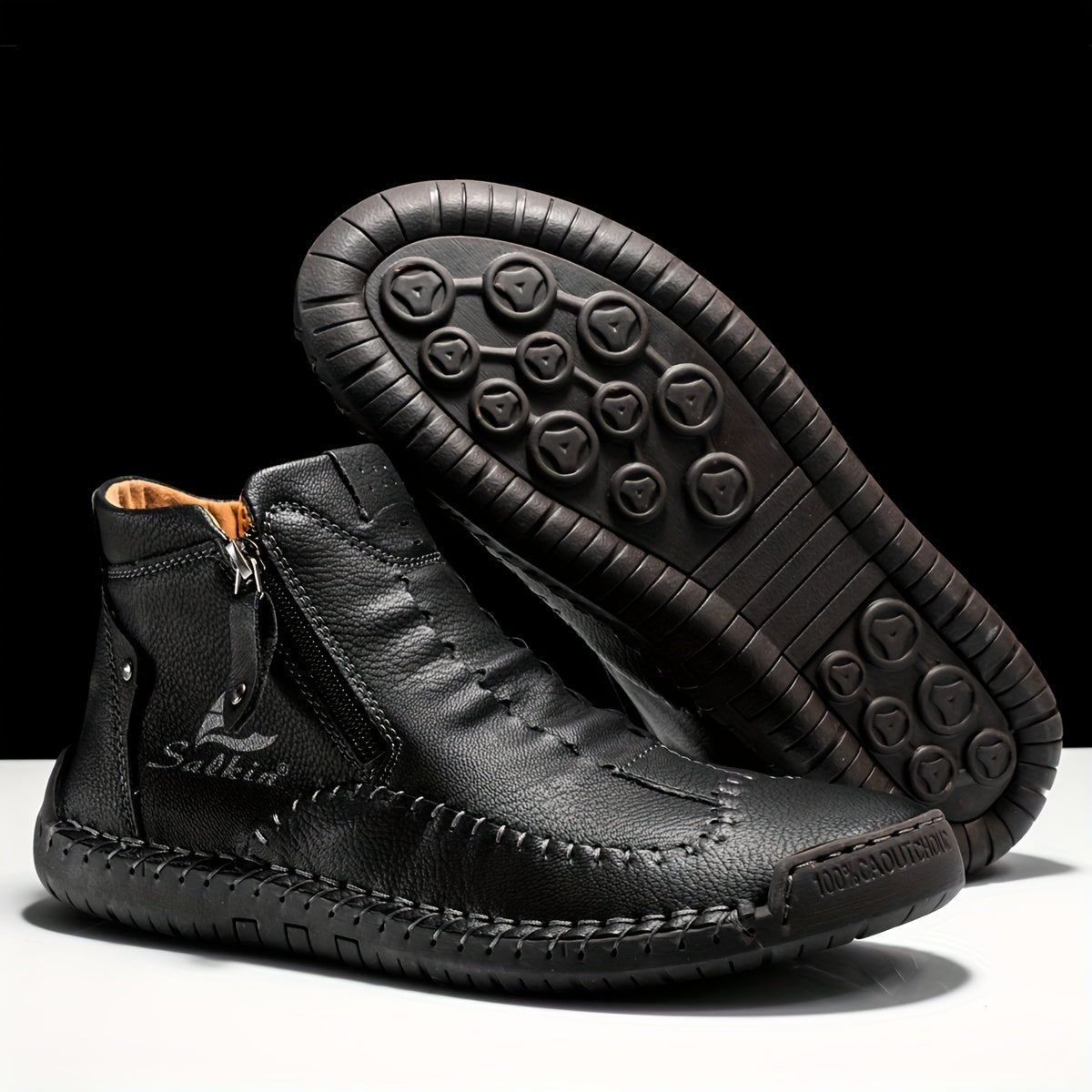 Comfortable Wear-resistant FLYLAND Men's Ankle Boots Vintage Style Non-slip Stitch Boots for Hiking Trekking Climbing Outdoor Shoes