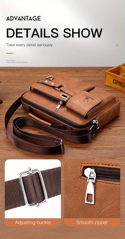 WEIXIER Men's Business Crossbody Bag - Premium with Multi-Compartment Design, Adjustable Strap & Portable Headphone Jack Pocket - Light Brown Office & Casual Shoulder Bag Gift for Dad, Husband (Anniversary Present), Crossbody