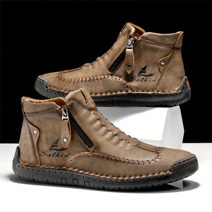 Comfortable Wear-resistant FLYLAND Men's Ankle Boots Vintage Style Non-slip Stitch Boots for Hiking Trekking Climbing Outdoor Shoes