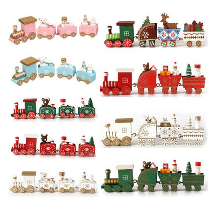 Christmas wooden mini train decorations solid wood Christmas train