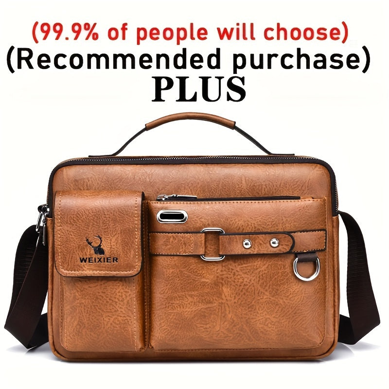 WEIXIER Men's Business Crossbody Bag - Premium with Multi-Compartment Design, Adjustable Strap & Portable Headphone Jack Pocket - Light Brown Office & Casual Shoulder Bag Gift for Dad, Husband (Anniversary Present), Crossbody