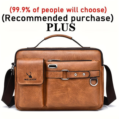 WEIXIER Men's Business Crossbody Bag - Premium with Multi-Compartment Design, Adjustable Strap & Portable Headphone Jack Pocket - Light Brown Office & Casual Shoulder Bag Gift for Dad, Husband (Anniversary Present), Crossbody