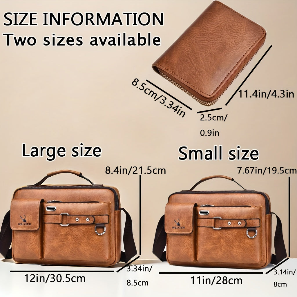 WEIXIER Men's Business Crossbody Bag - Premium with Multi-Compartment Design, Adjustable Strap & Portable Headphone Jack Pocket - Light Brown Office & Casual Shoulder Bag Gift for Dad, Husband (Anniversary Present), Crossbody