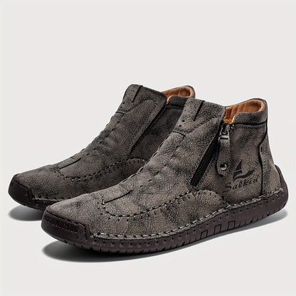 Comfortable Wear-resistant FLYLAND Men's Ankle Boots Vintage Style Non-slip Stitch Boots for Hiking Trekking Climbing Outdoor Shoes